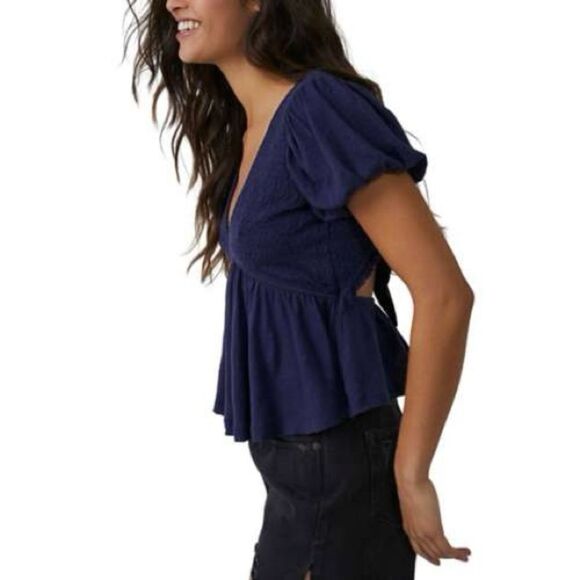 Free People Charlotte V-Neck Blouse In Evening Eclipse - Picture 2 of 5